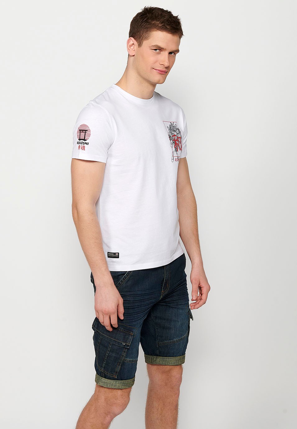 Weißes Kurzarm-T-Shirt mit Aufdruck auf der Rückseite für Herren