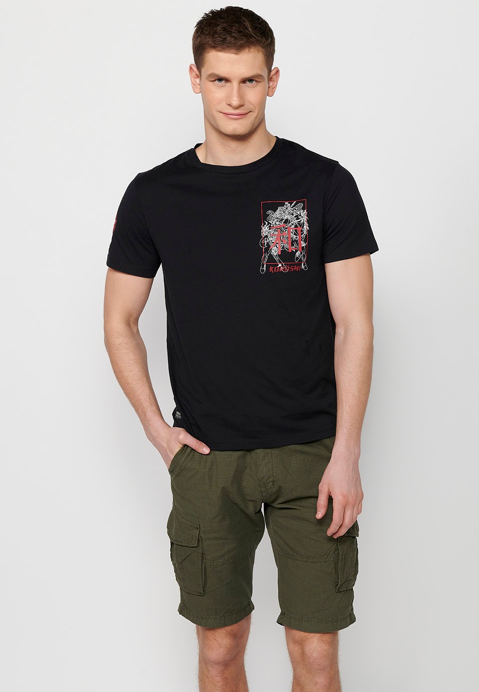 Kurzarm-T-Shirt mit Aufdruck auf der Rückseite in Schwarz für Herren