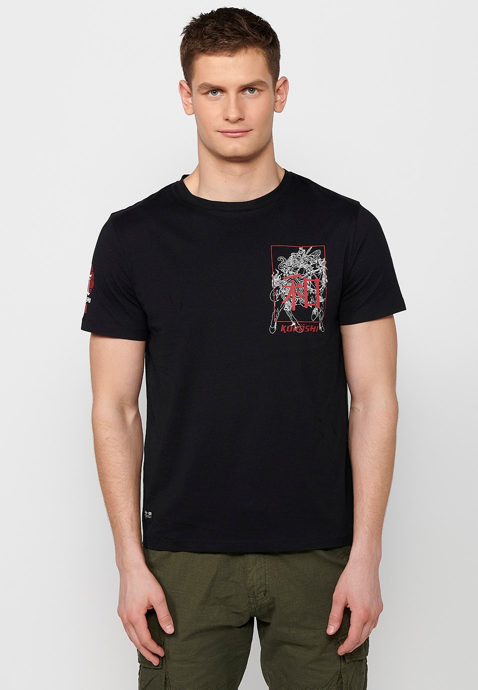 T-shirt à manches courtes avec imprimé au dos en noir pour homme