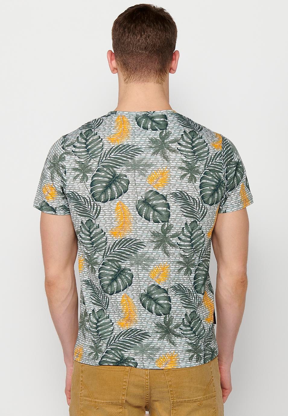 Camiseta manga corta de algodon con estampado tropical multicolor para hombre