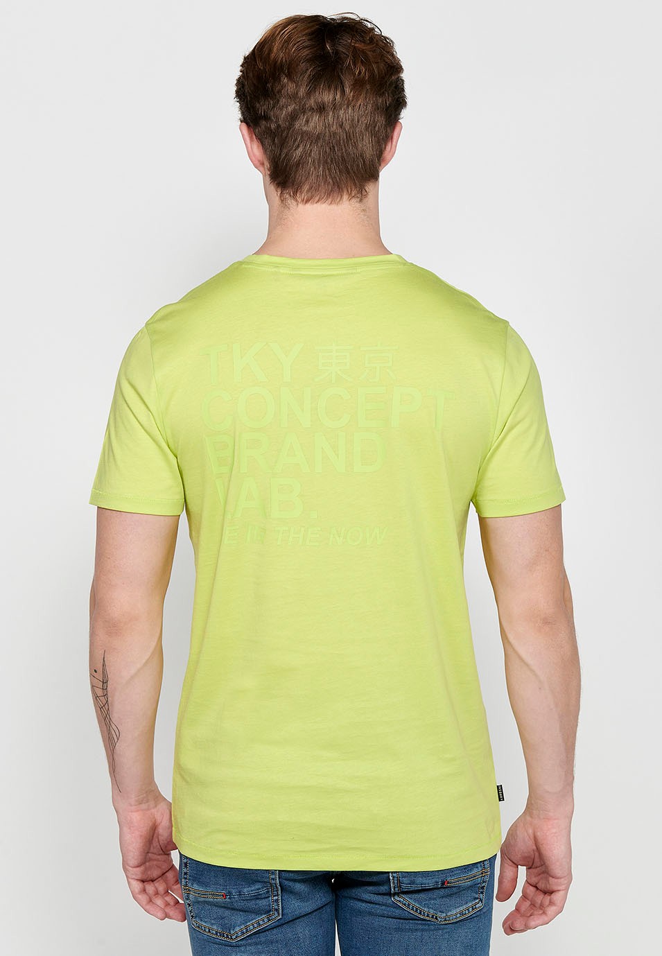 T-shirt à manches courtes et col rond avec logo sur le devant de couleur citron vert pour homme