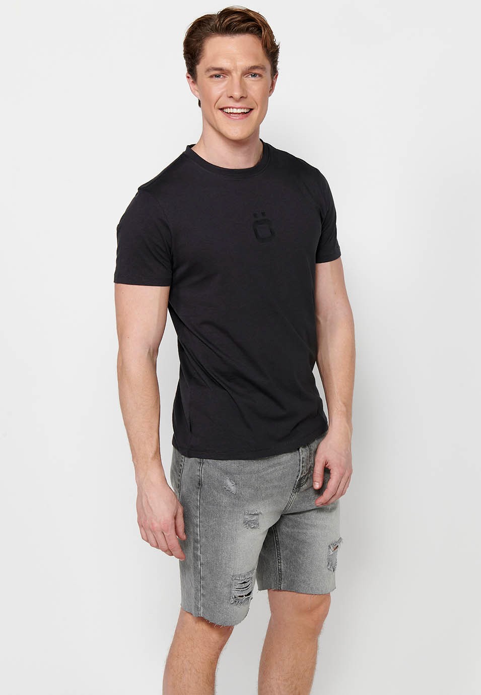 Kurzärmliges T-Shirt mit Rundhalsausschnitt und Logo vorne in Schwarz für Herren