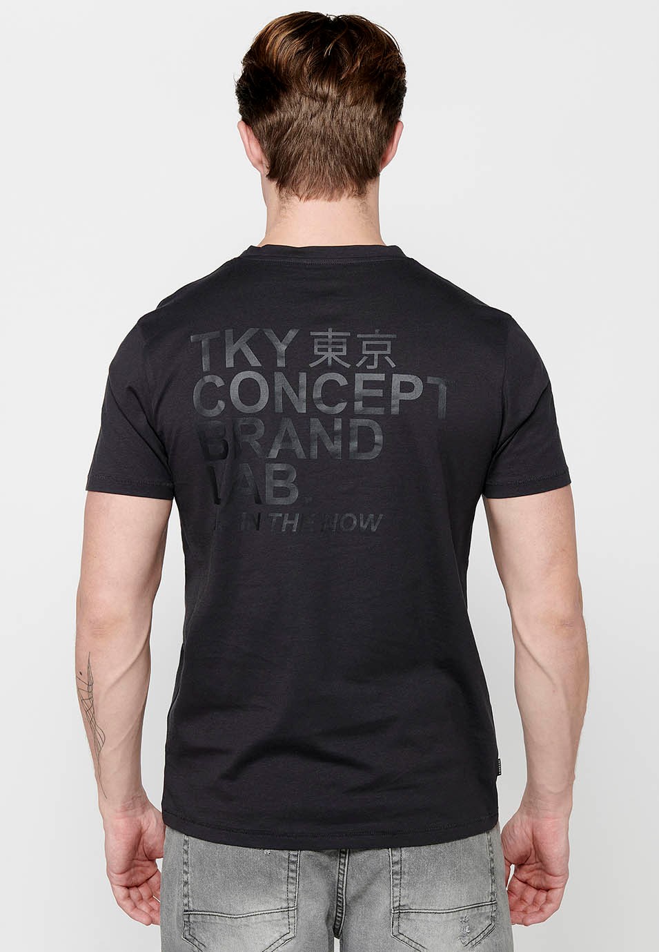 Kurzärmliges T-Shirt mit Rundhalsausschnitt und Logo vorne in Schwarz für Herren