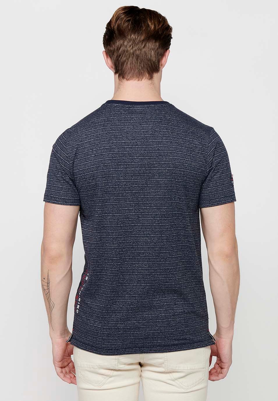 Camiseta de manga corta cuello con abertura abotonada, color navy para hombre