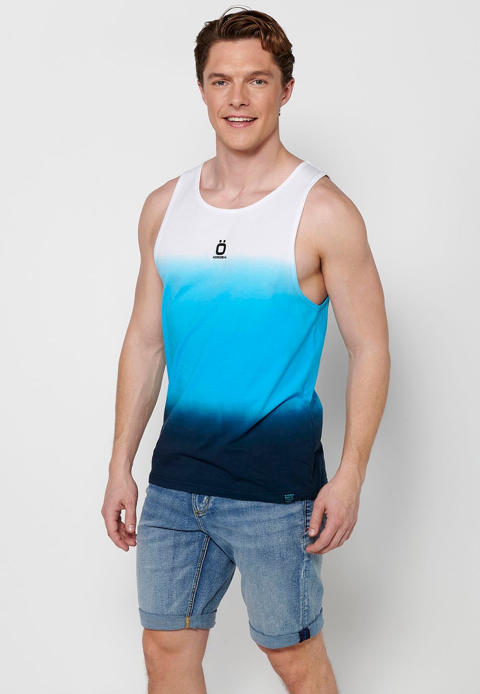 Camiseta de tirantes sin mangas, de algodon, degradado de colores para hombre