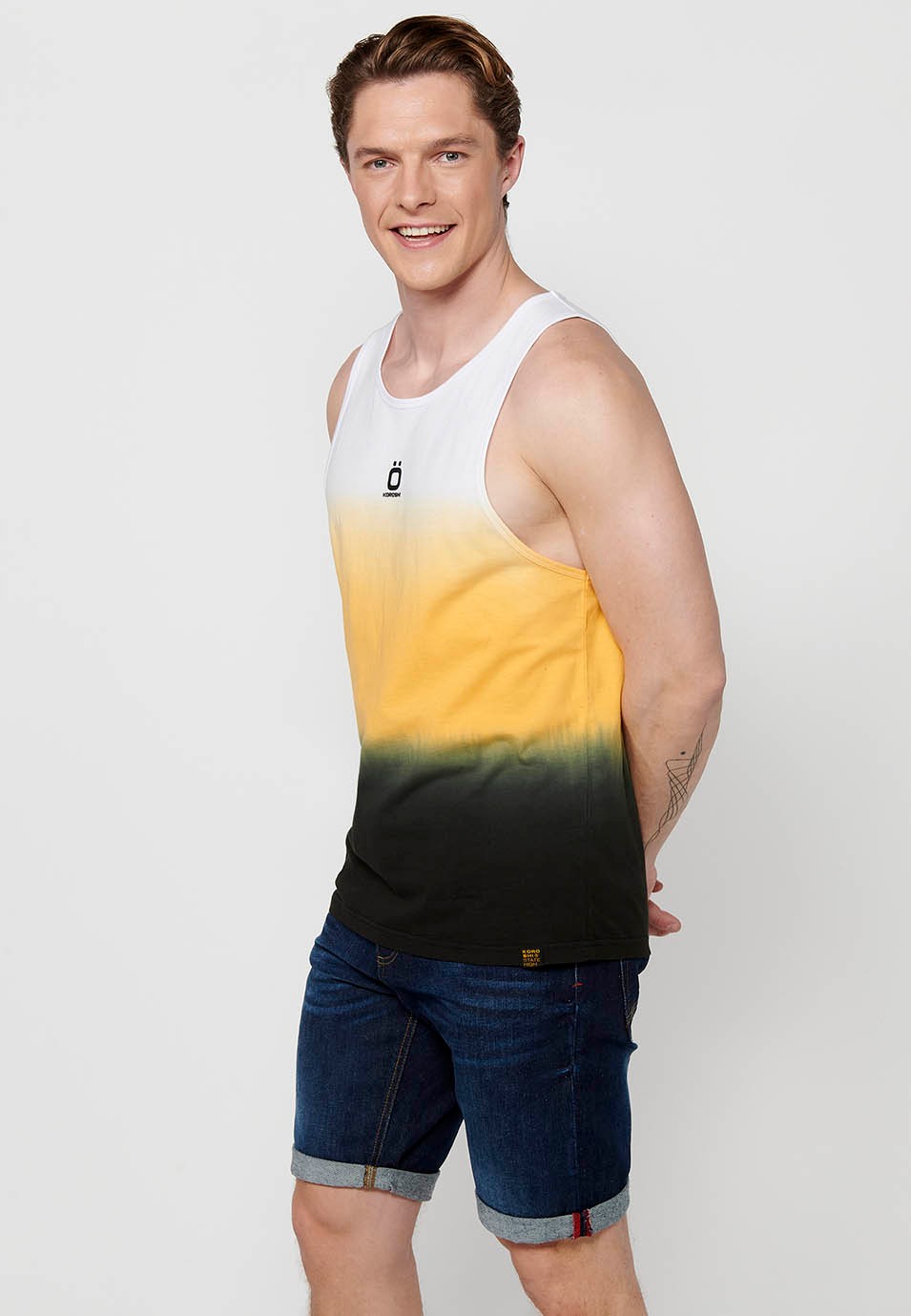 Camiseta de tirantes sin mangas, de algodon, degradado de colores para hombre