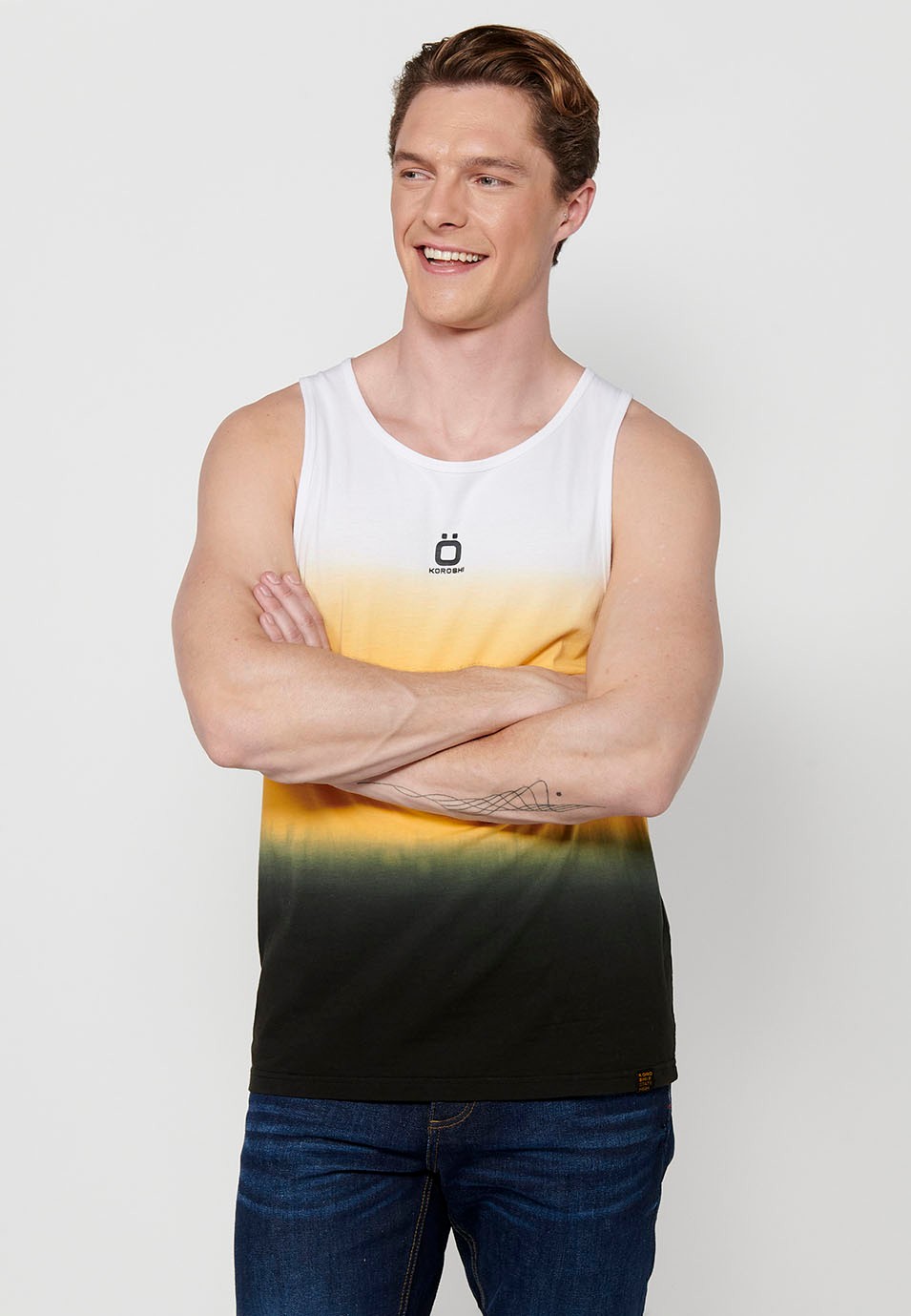 Camiseta de tirantes sin mangas, de algodon, degradado de colores para hombre
