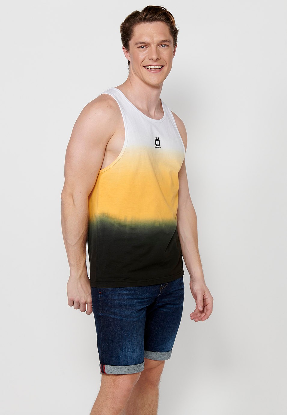 Camiseta de tirantes sin mangas, de algodon, degradado de colores para hombre