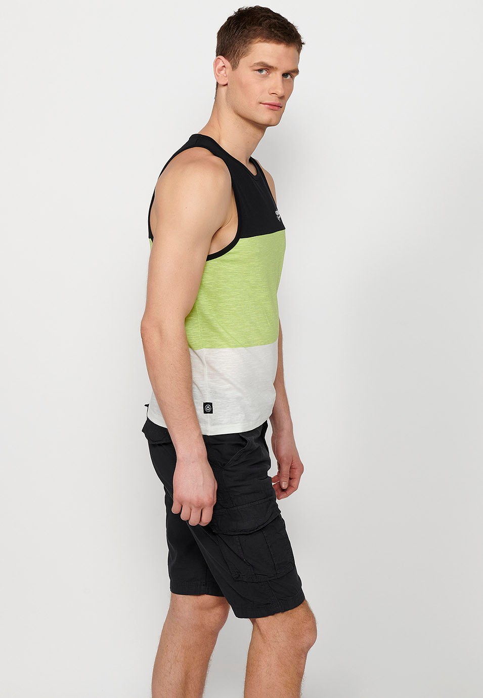 Tank top, multicolored black striped print, for men