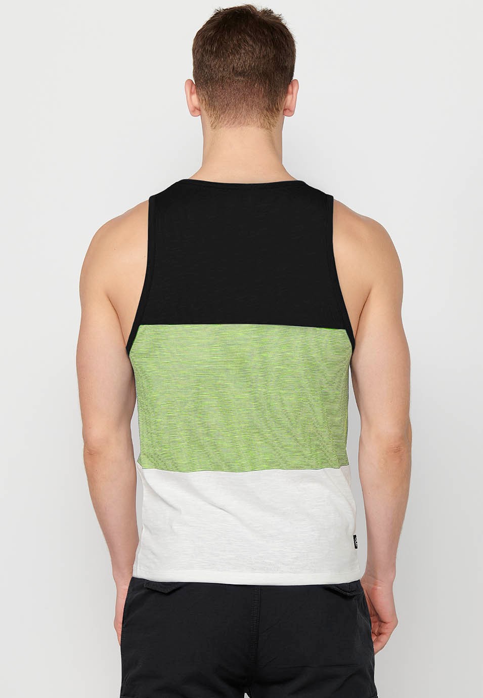 Tank top, multicolored black striped print, for men