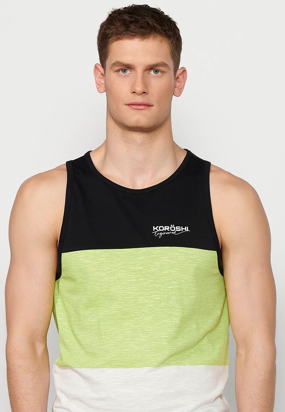 Tank top, multicolored black striped print, for men