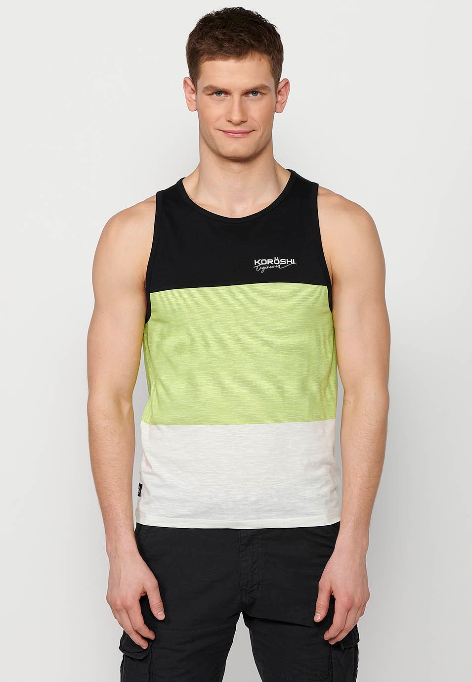 Tank top, multicolored black striped print, for men