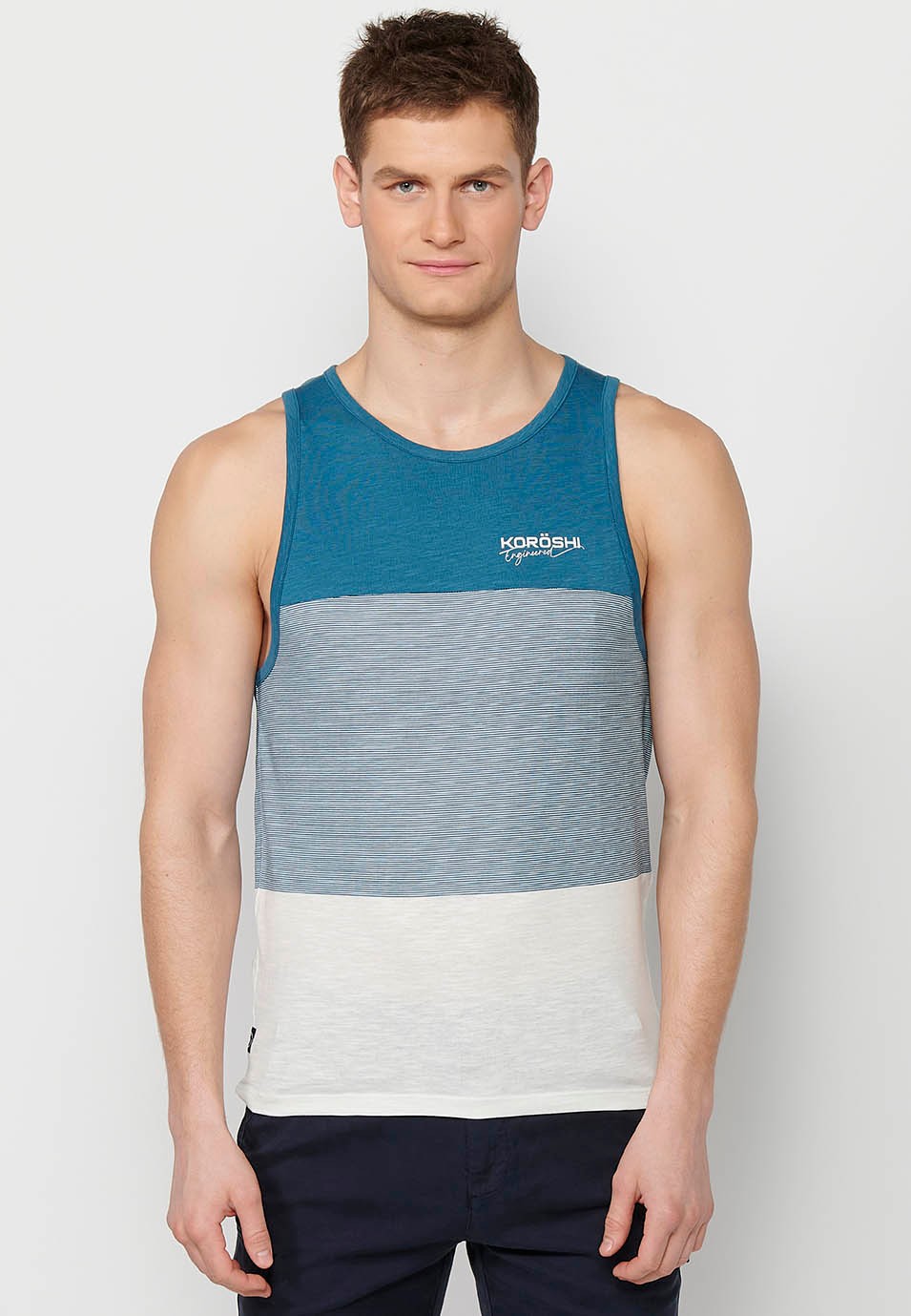 Tank top, multicolored blue striped print, for men