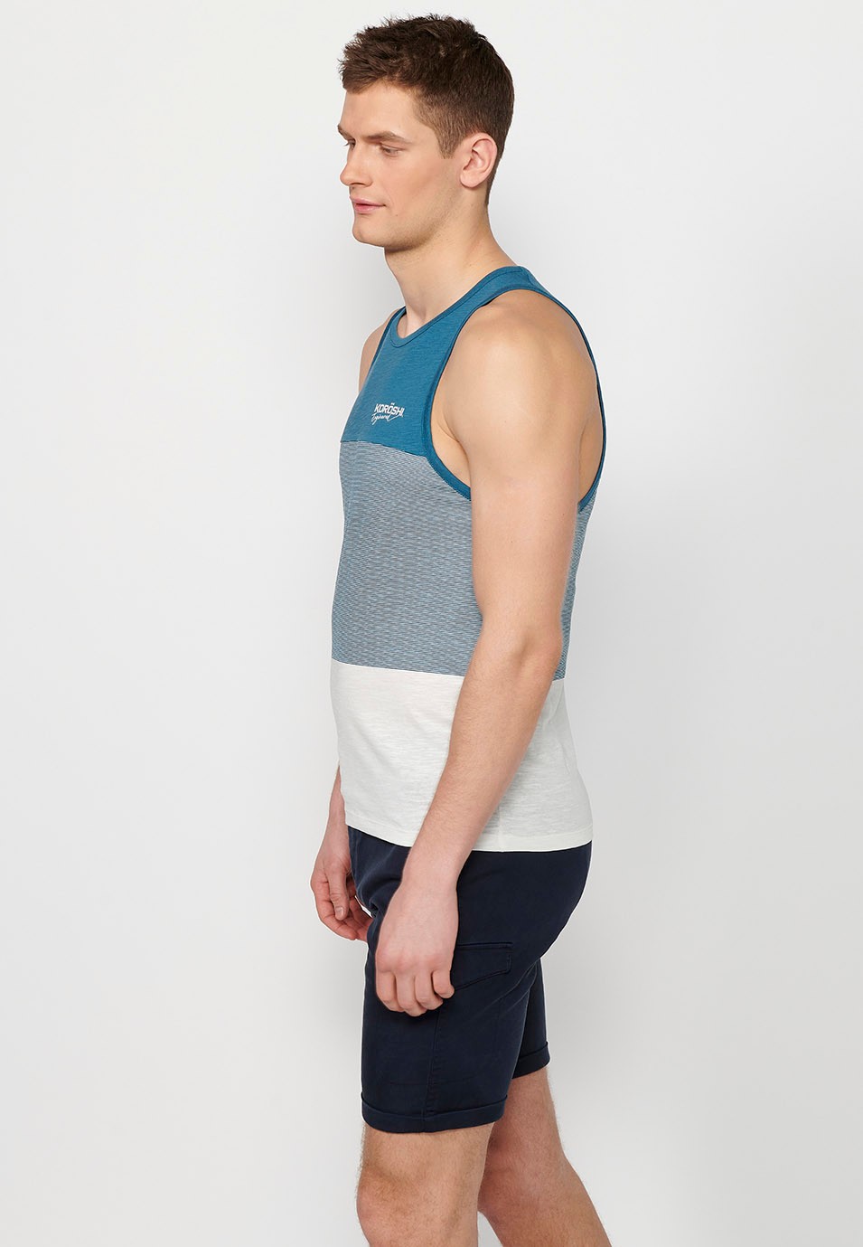 Tank top, multicolored blue striped print, for men