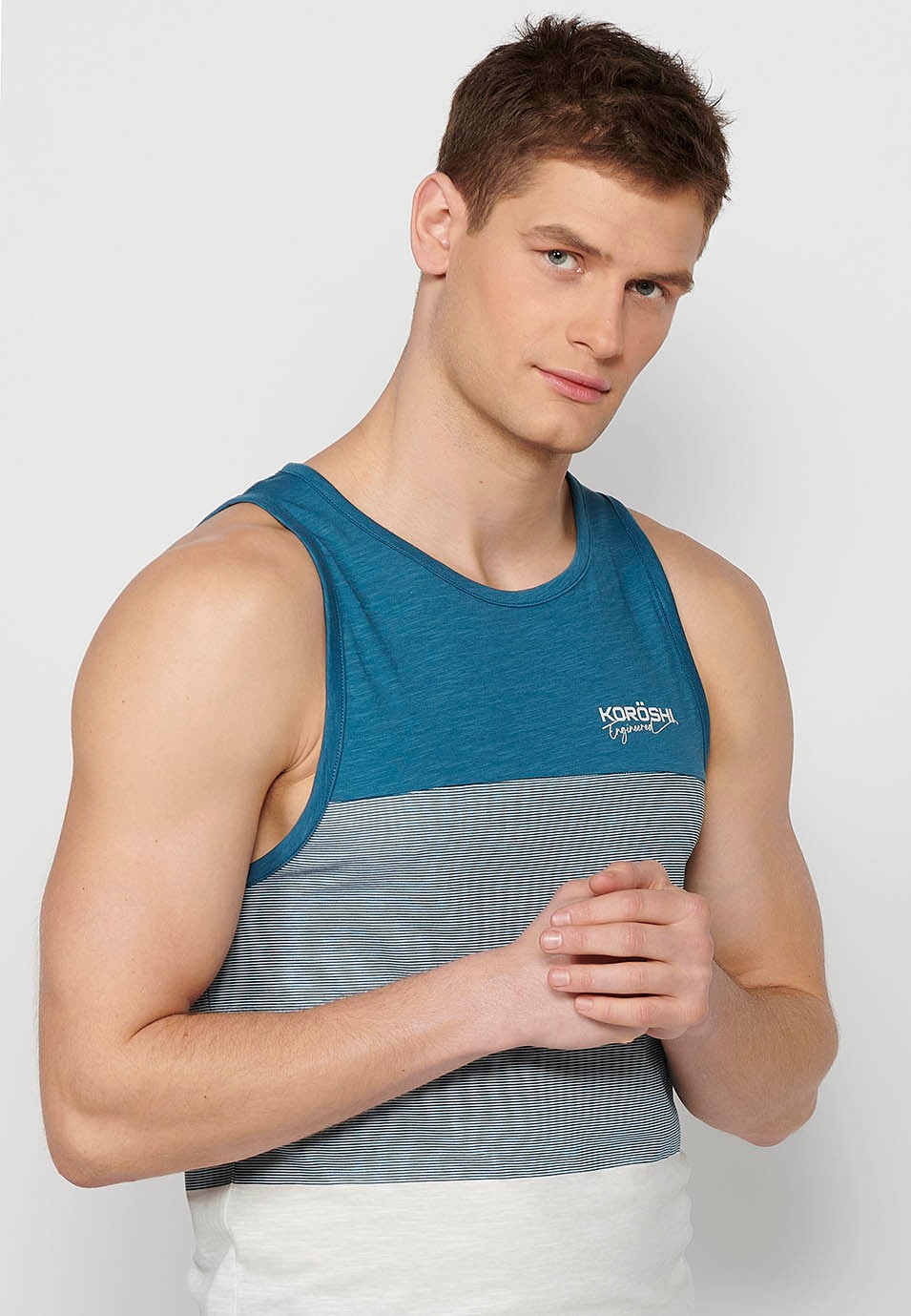 Tank top, multicolored blue striped print, for men