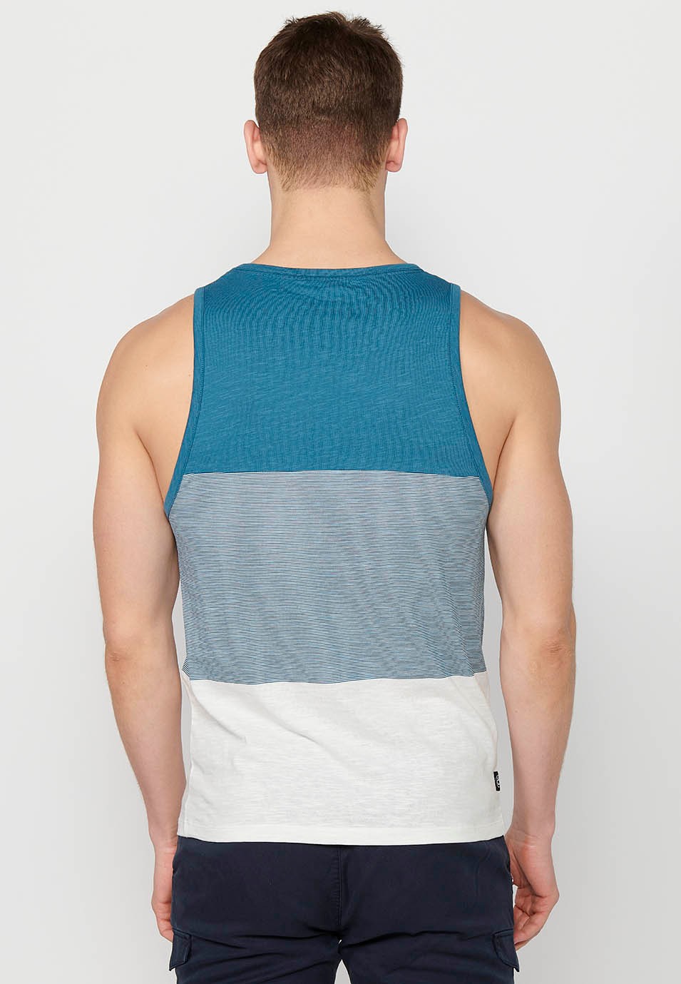 Tank top, multicolored blue striped print, for men