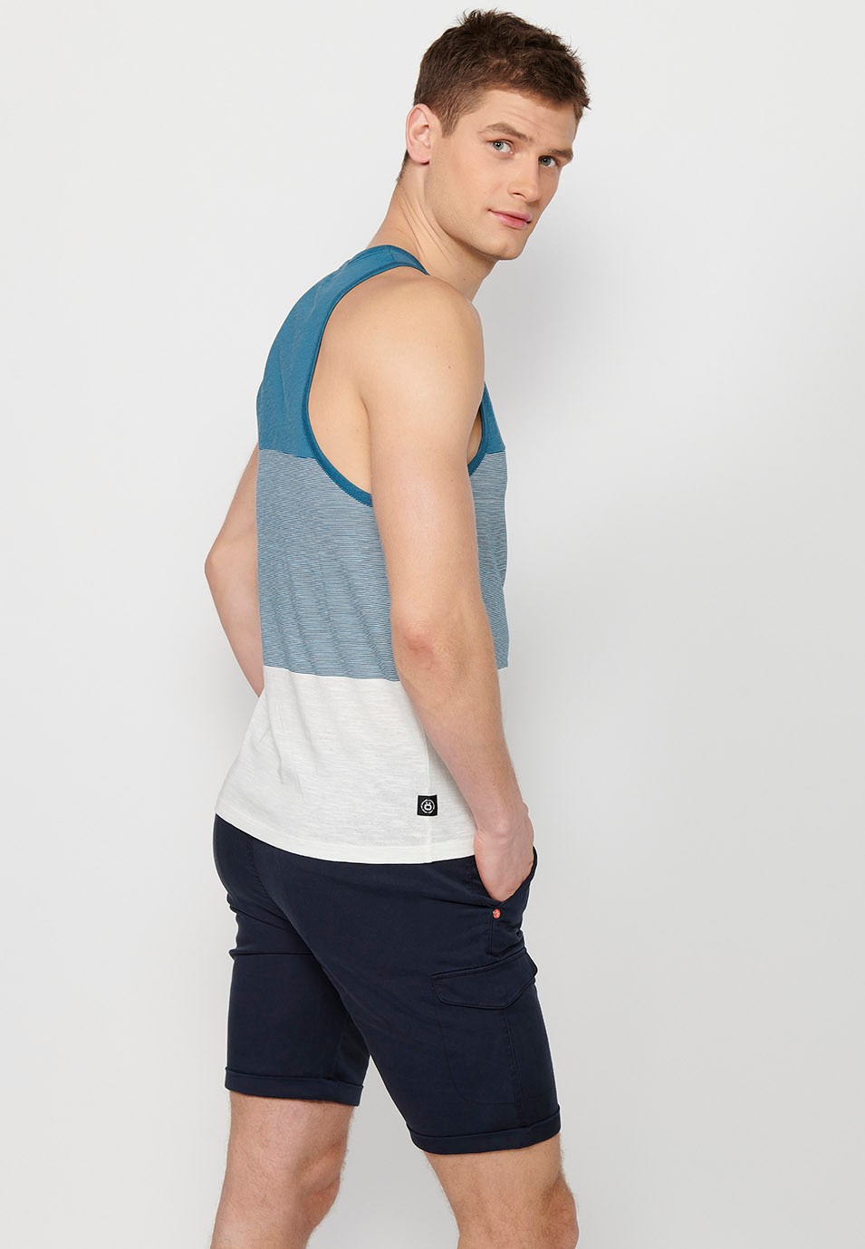 Tank top, multicolored blue striped print, for men