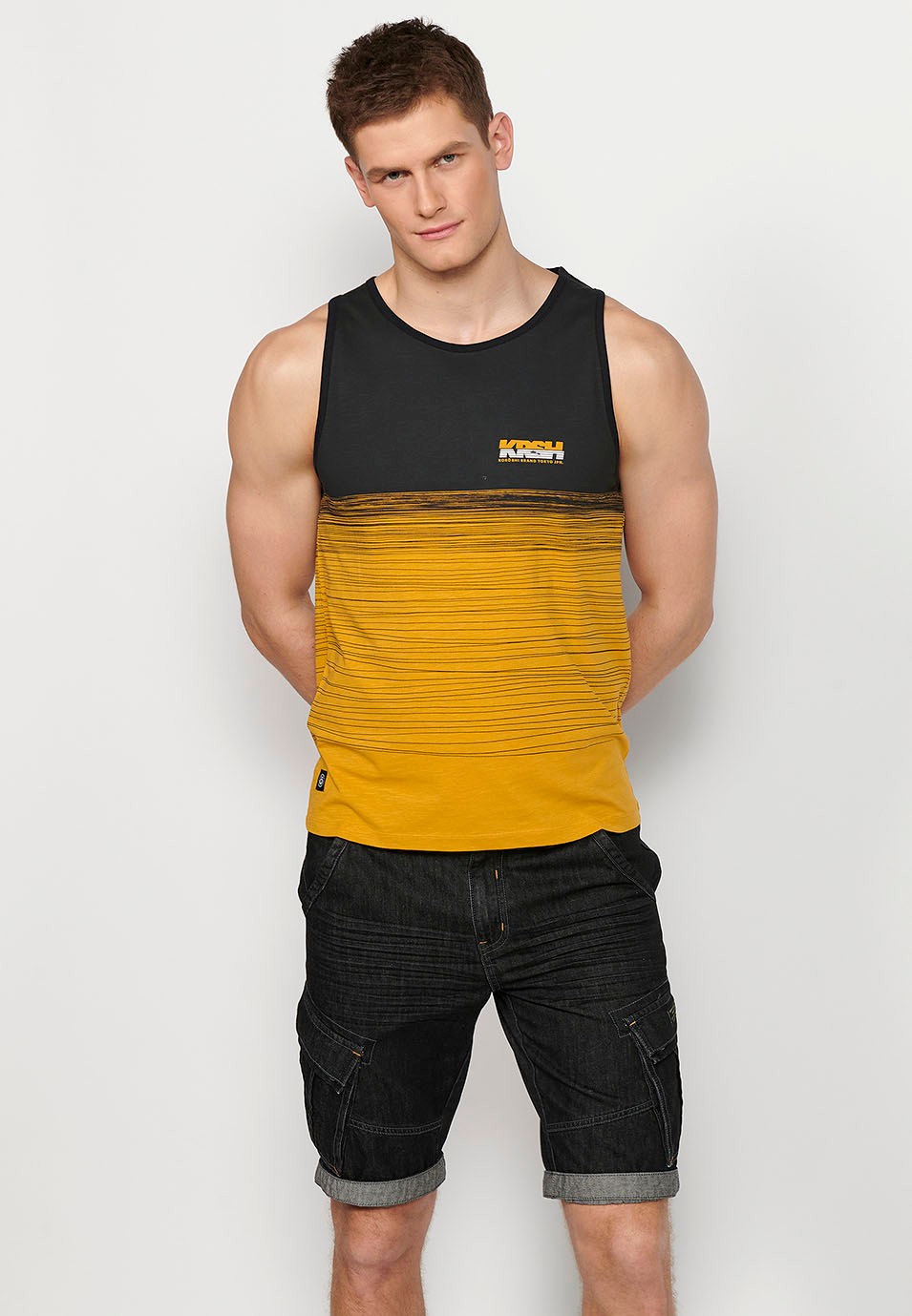 Camiseta de tirantes, estampado degradado amarillo, para hombres