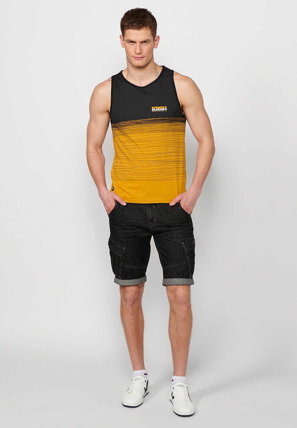 Camiseta de tirantes, estampado degradado amarillo, para hombres