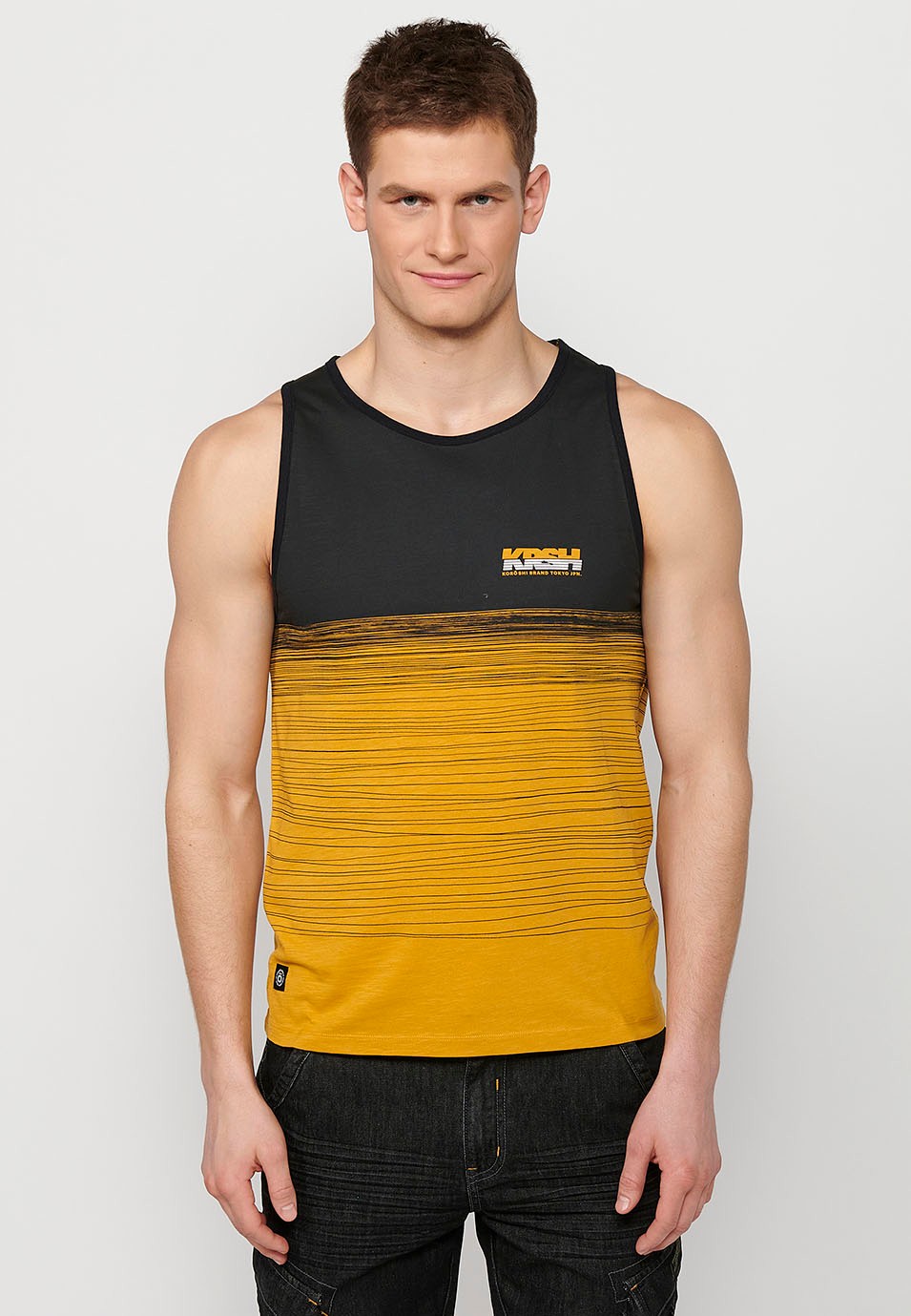 Camiseta de tirantes, estampado degradado amarillo, para hombres