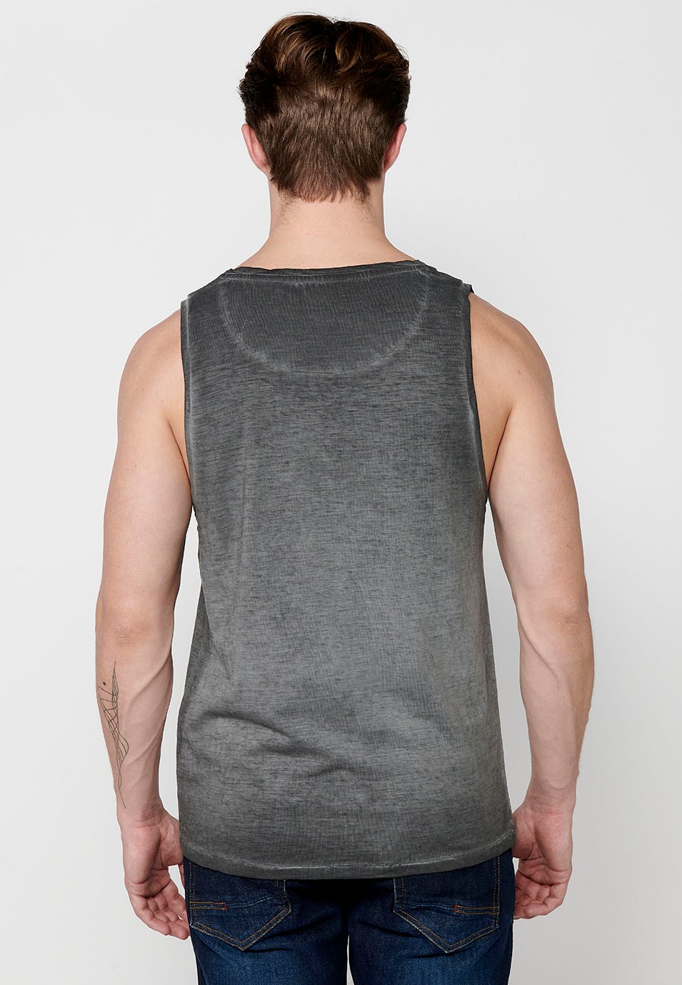 Cotton tank top, with front print, gray color for men
