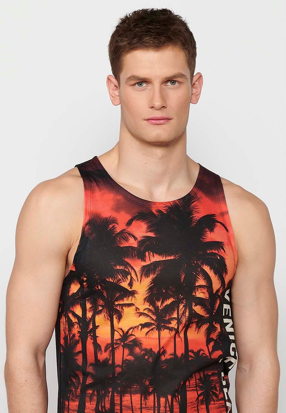 Camiseta de tirantes, estampado venice beach, color negro para hombres