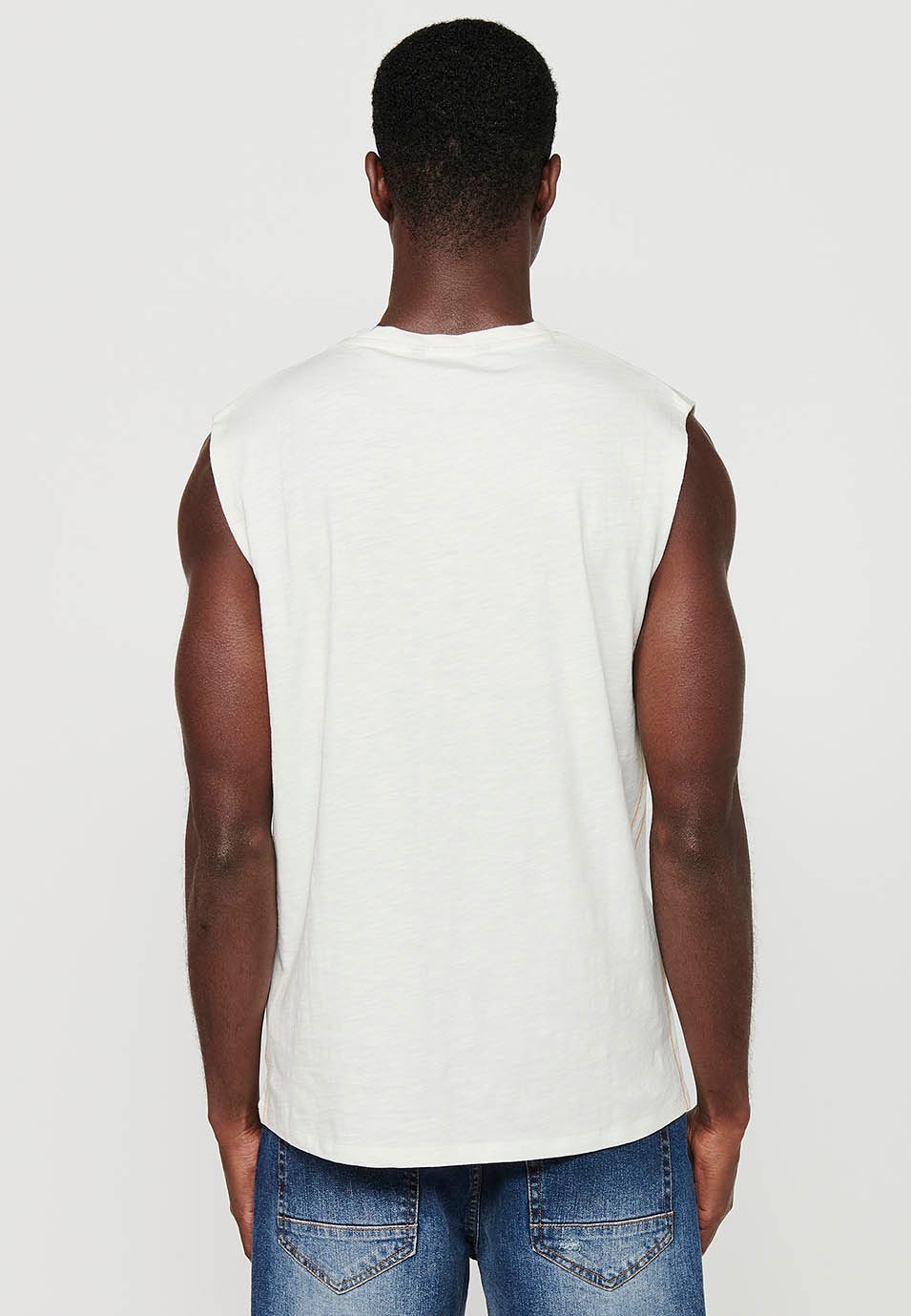 Camiseta sin mangas con estampado delantero, color blanco para hombres