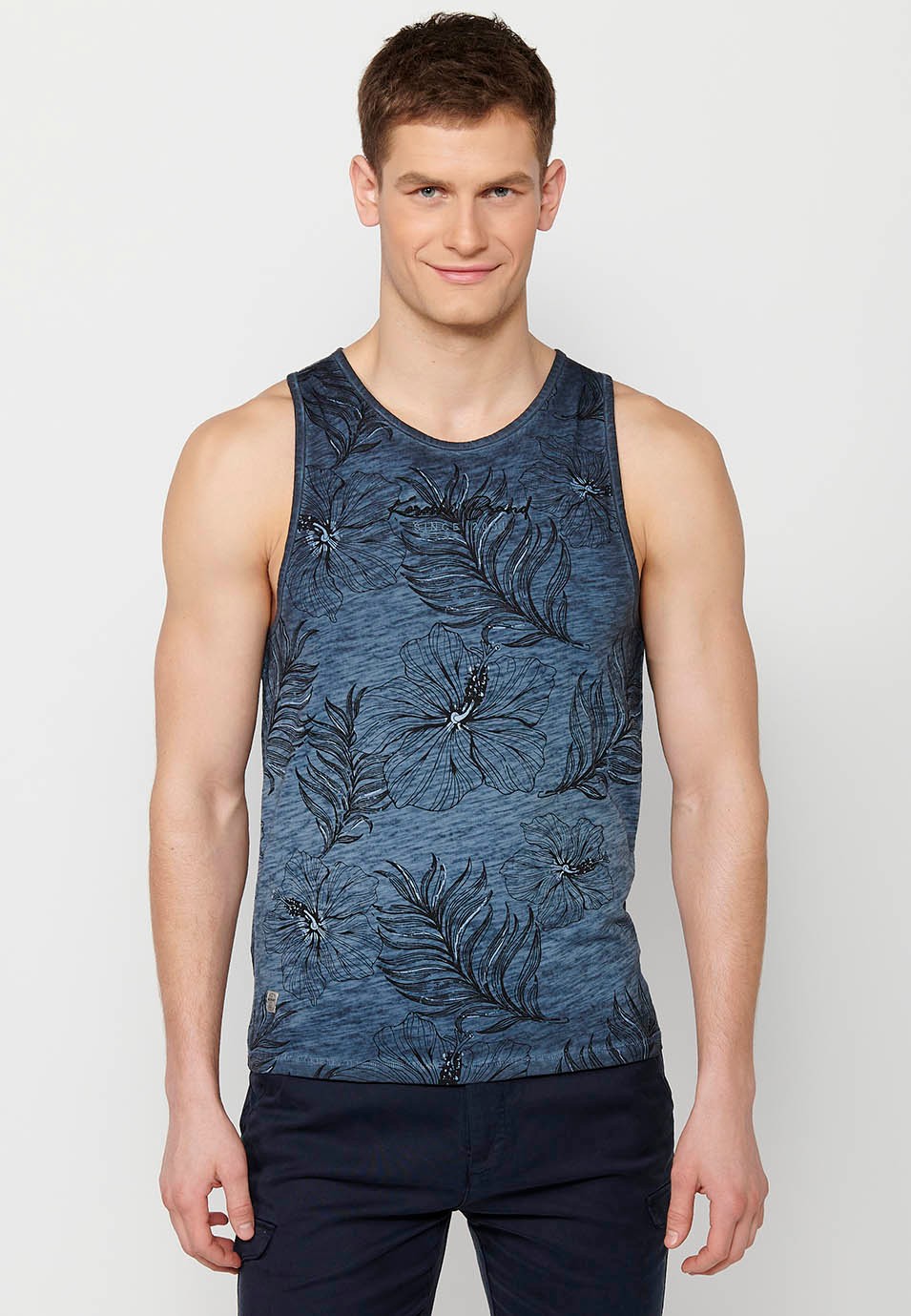 Tank top, floral print, blue color for men