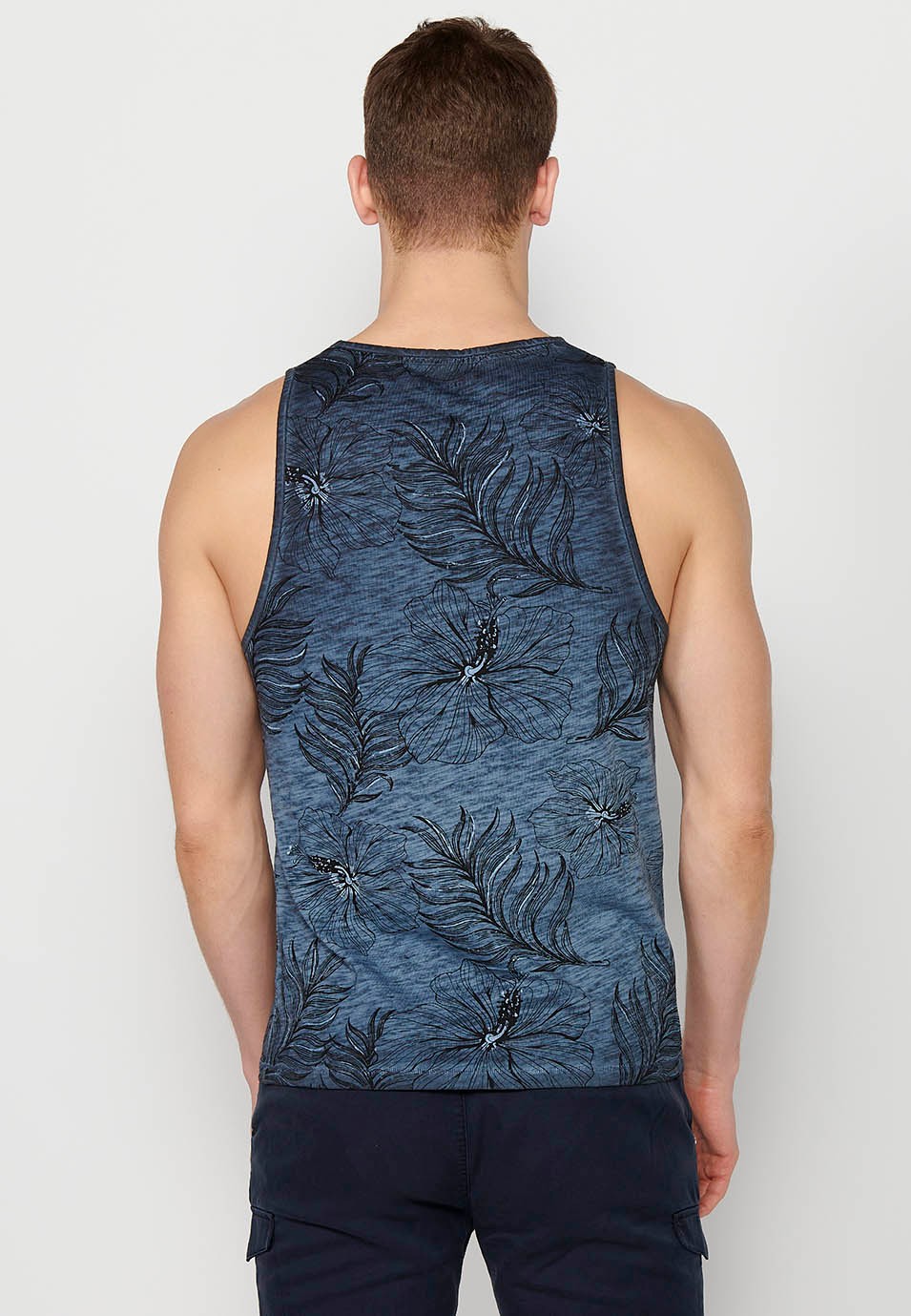 Tank top, floral print, blue color for men