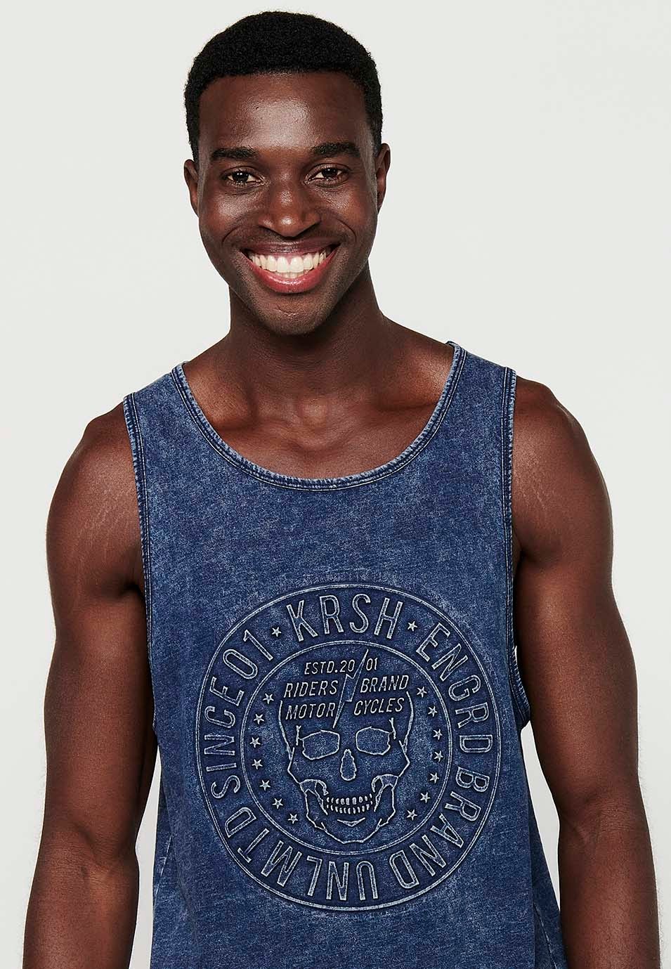 Camiseta sin mangas con efecto desgastado, color azul para hombres