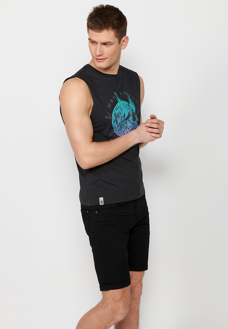 Tank top, sleeveless, blue print for men