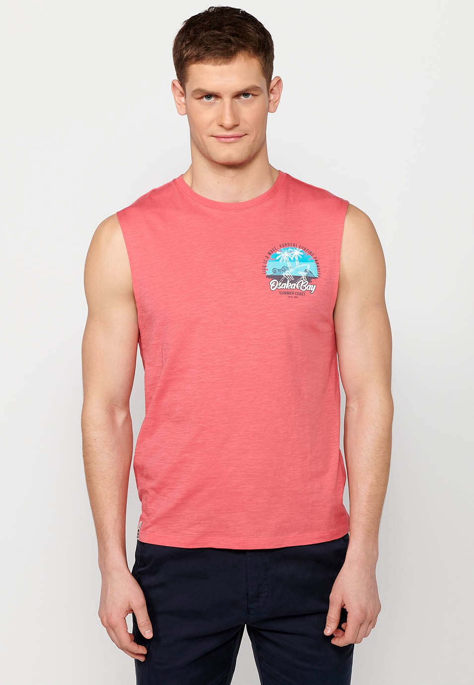 Camiseta de tirantes, sin mangas, estampada color coral para hombres