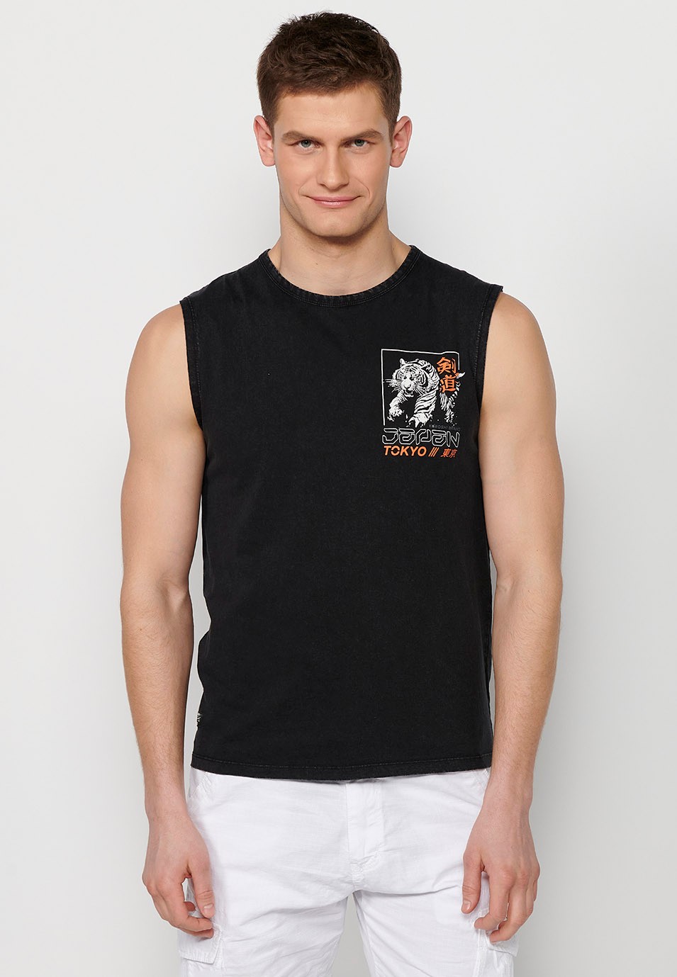 Sleeveless T-shirt, back print 