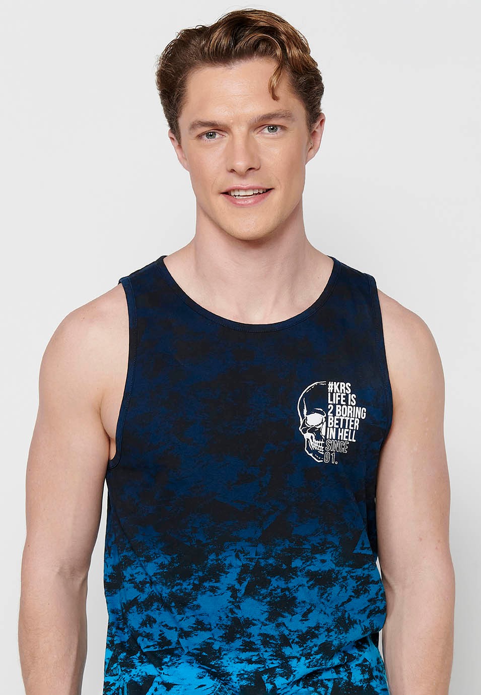 Camiseta de tirantes de algodon, con estampado degradado color azul para hombre