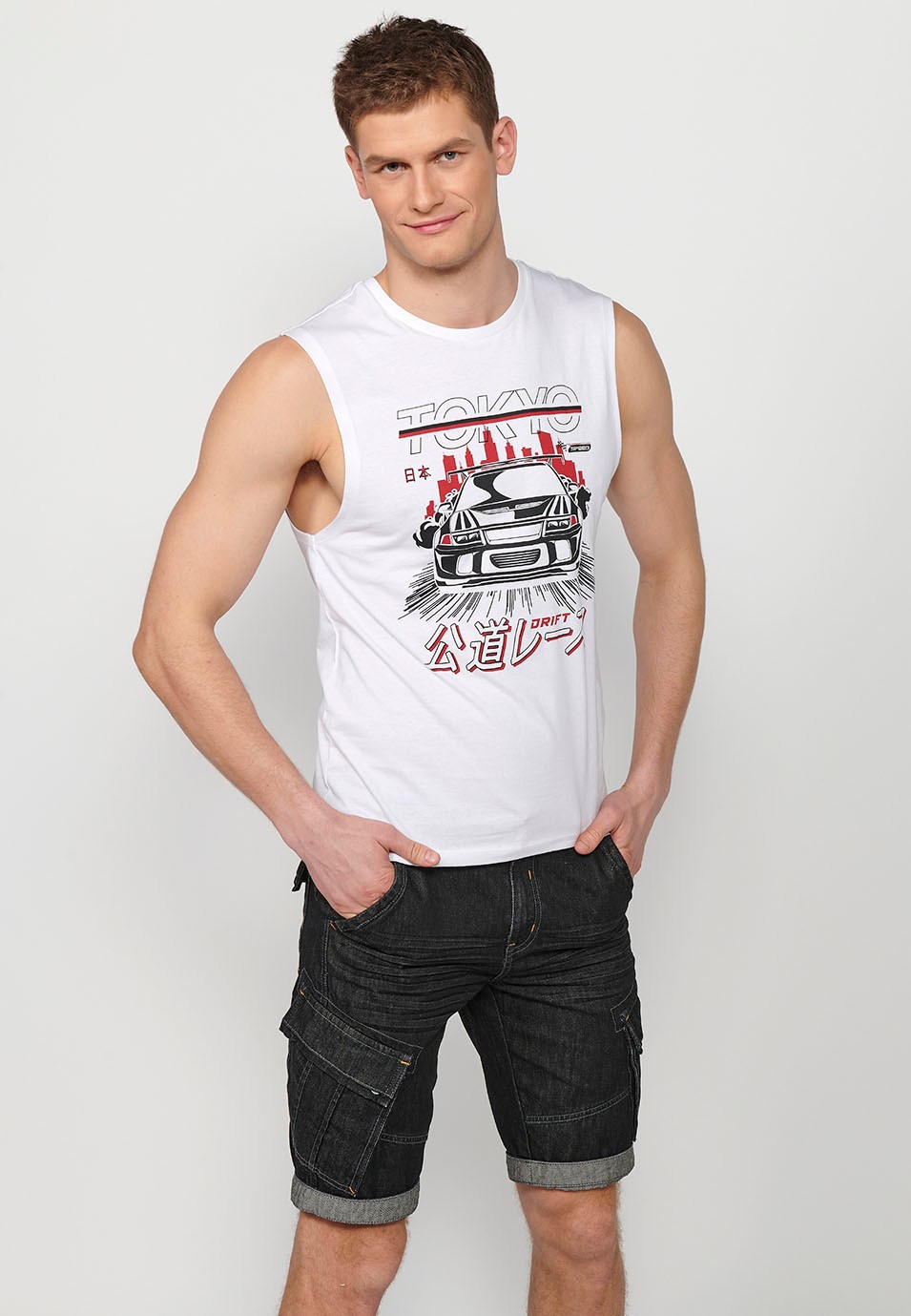 Sleeveless T-shirt, front print 