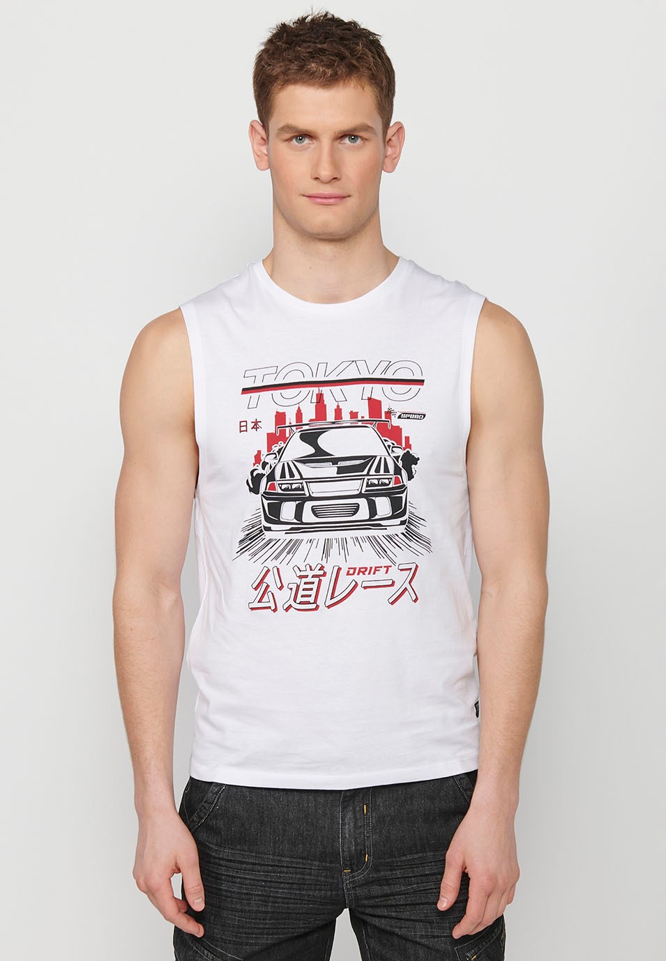 Sleeveless T-shirt, front print 