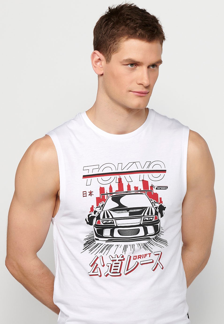 Sleeveless T-shirt, front print 