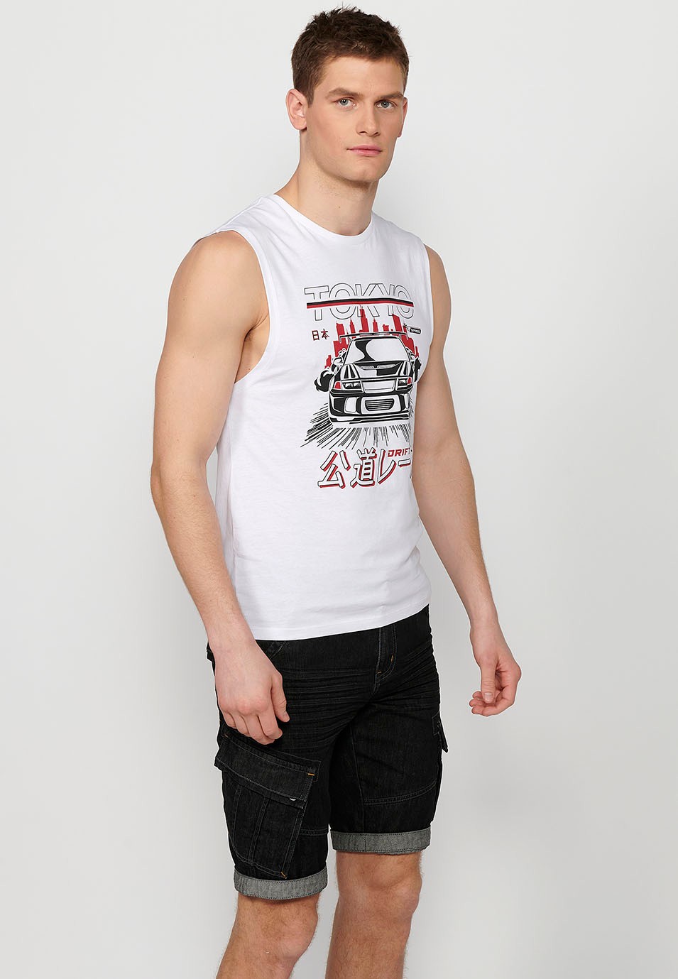 Sleeveless T-shirt, front print 