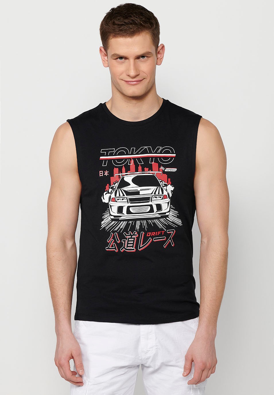 Sleeveless T-shirt, front print 