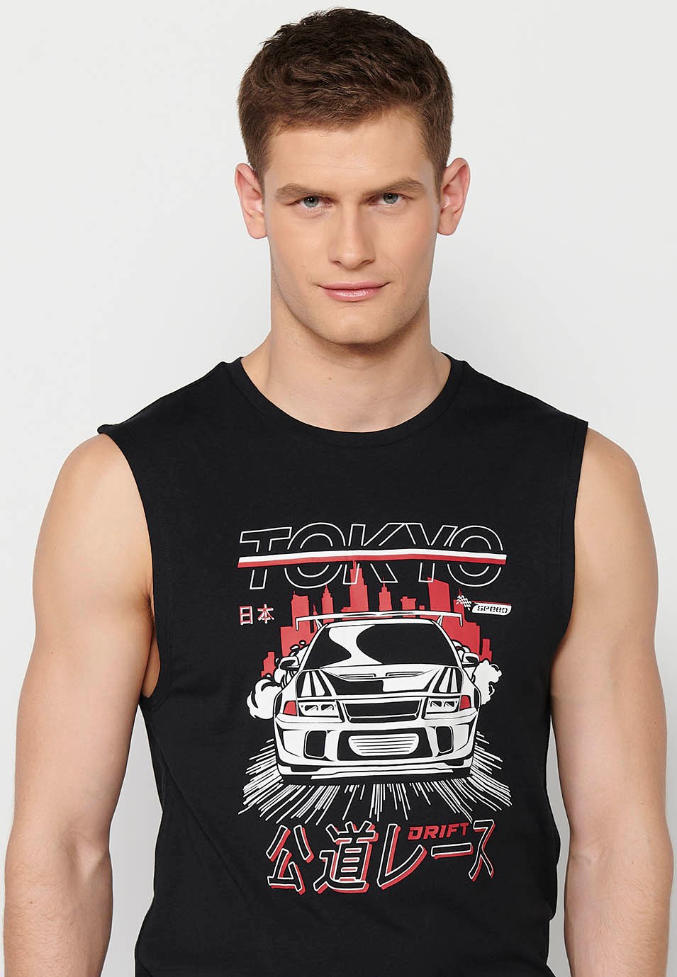 Sleeveless T-shirt, front print 