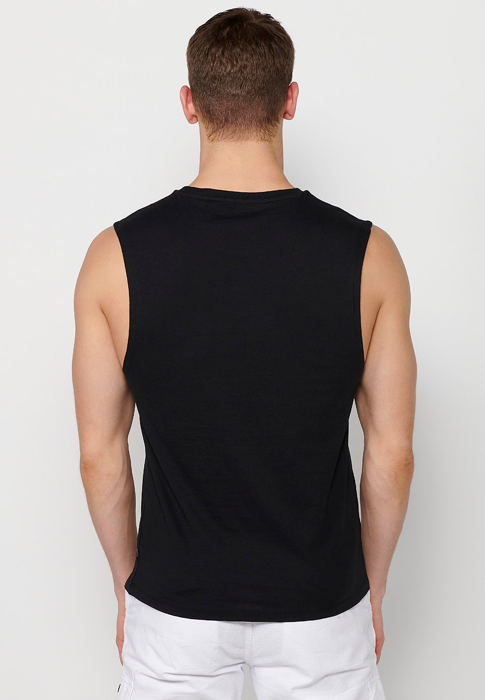 Ärmelloses T-Shirt, Frontdruck „Tokyo“, schwarze Farbe für Herren 4