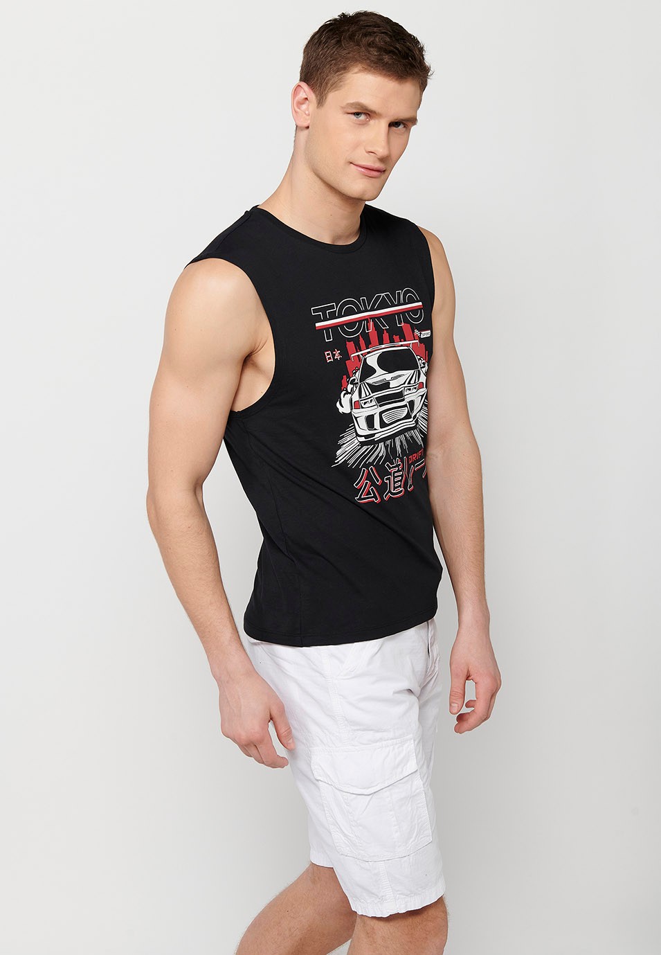 Sleeveless T-shirt, front print 