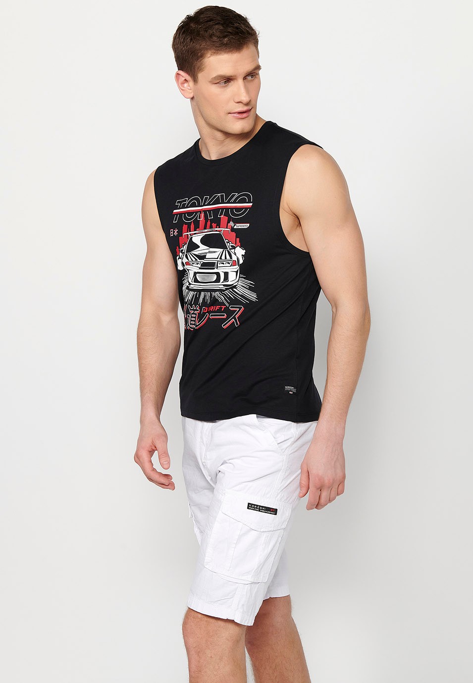 Sleeveless T-shirt, front print 