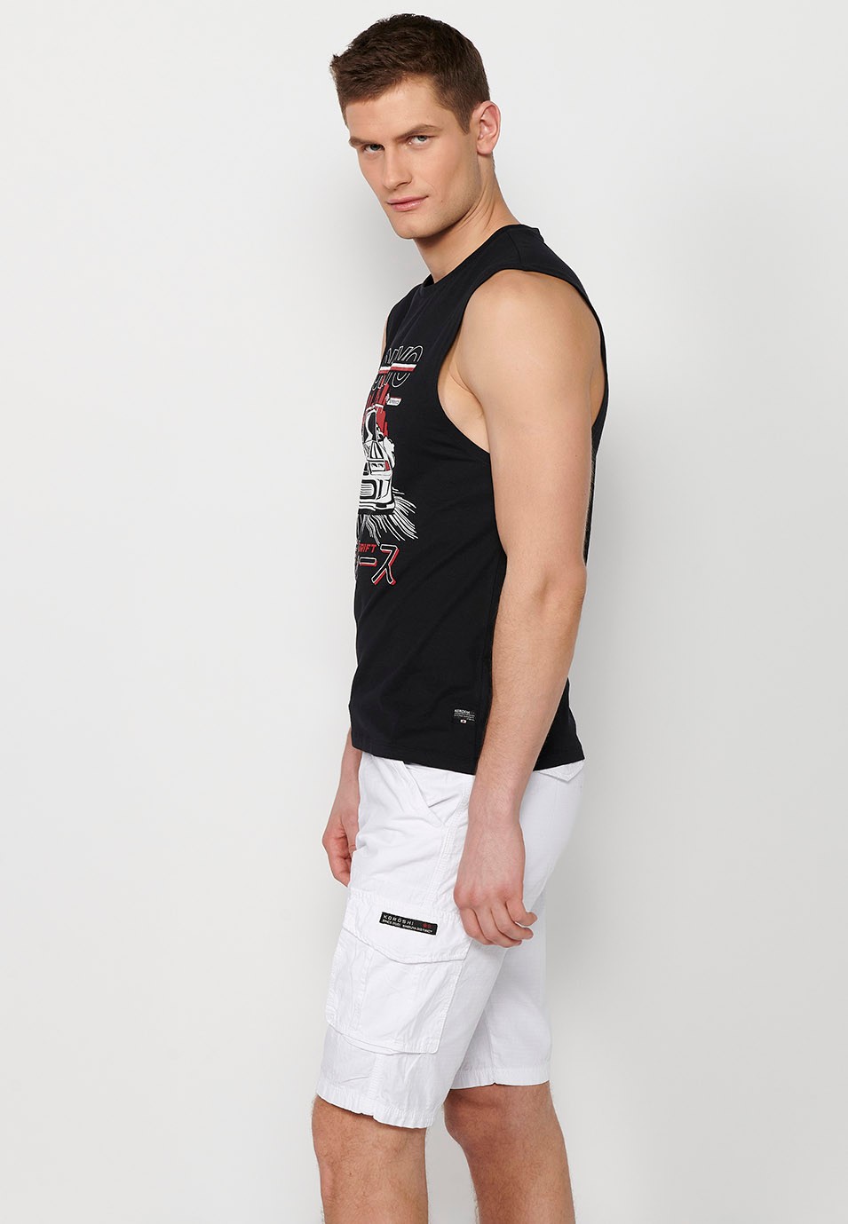 Sleeveless T-shirt, front print 