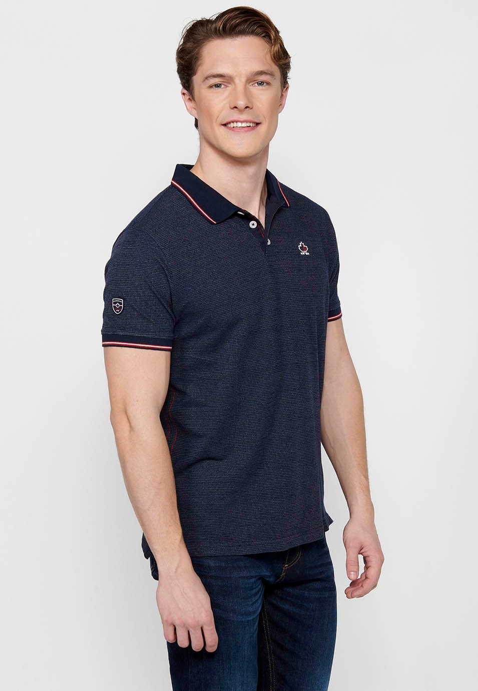 Short-sleeved polo shirt with shirt collar with buttons in Navy Color for Men