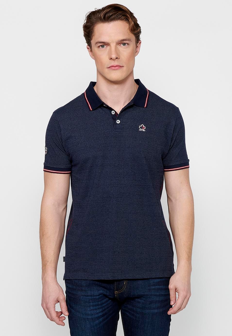 Short-sleeved polo shirt with shirt collar with buttons in Navy Color for Men 2