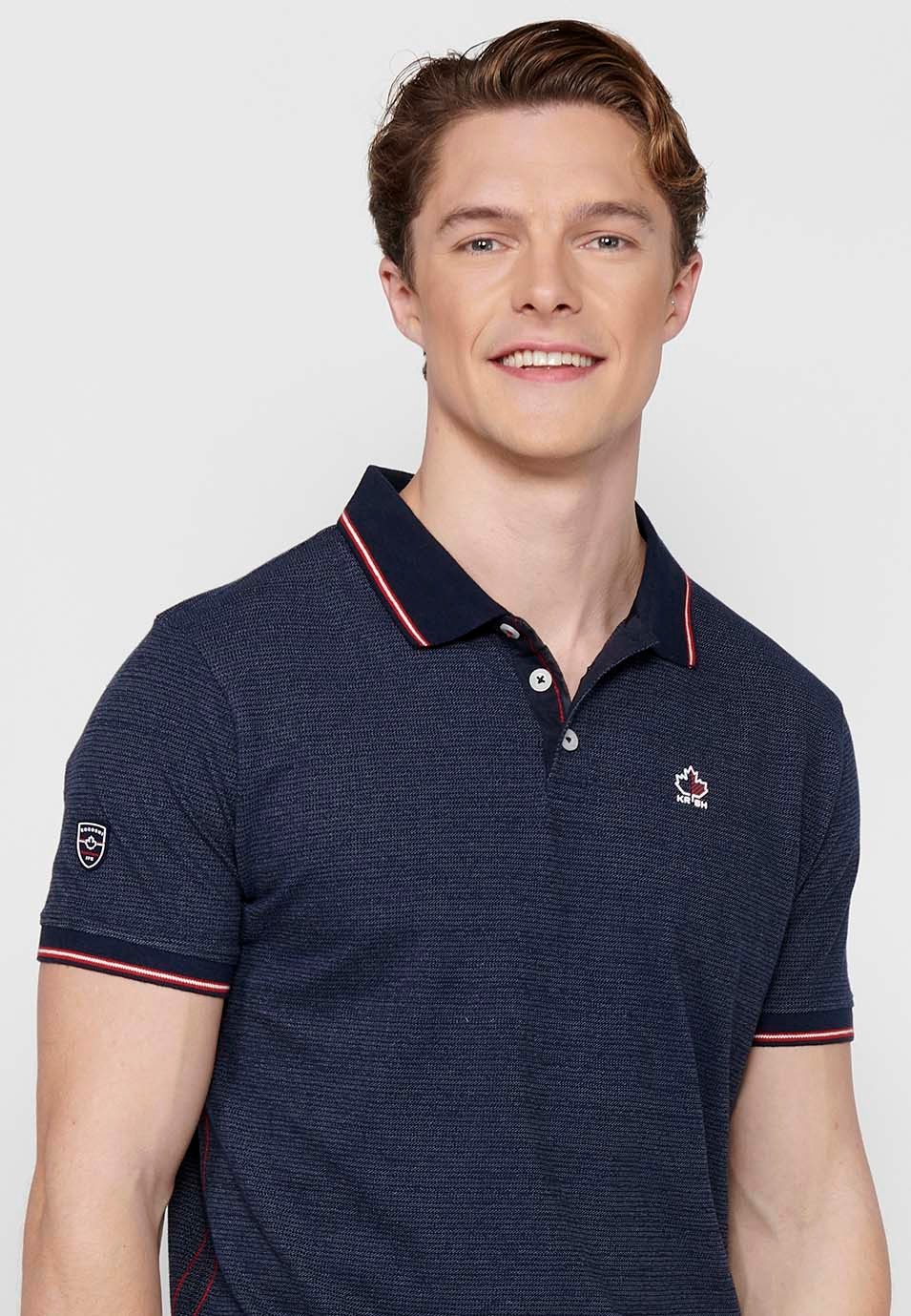 Short-sleeved polo shirt with shirt collar with buttons in Navy Color for Men 4