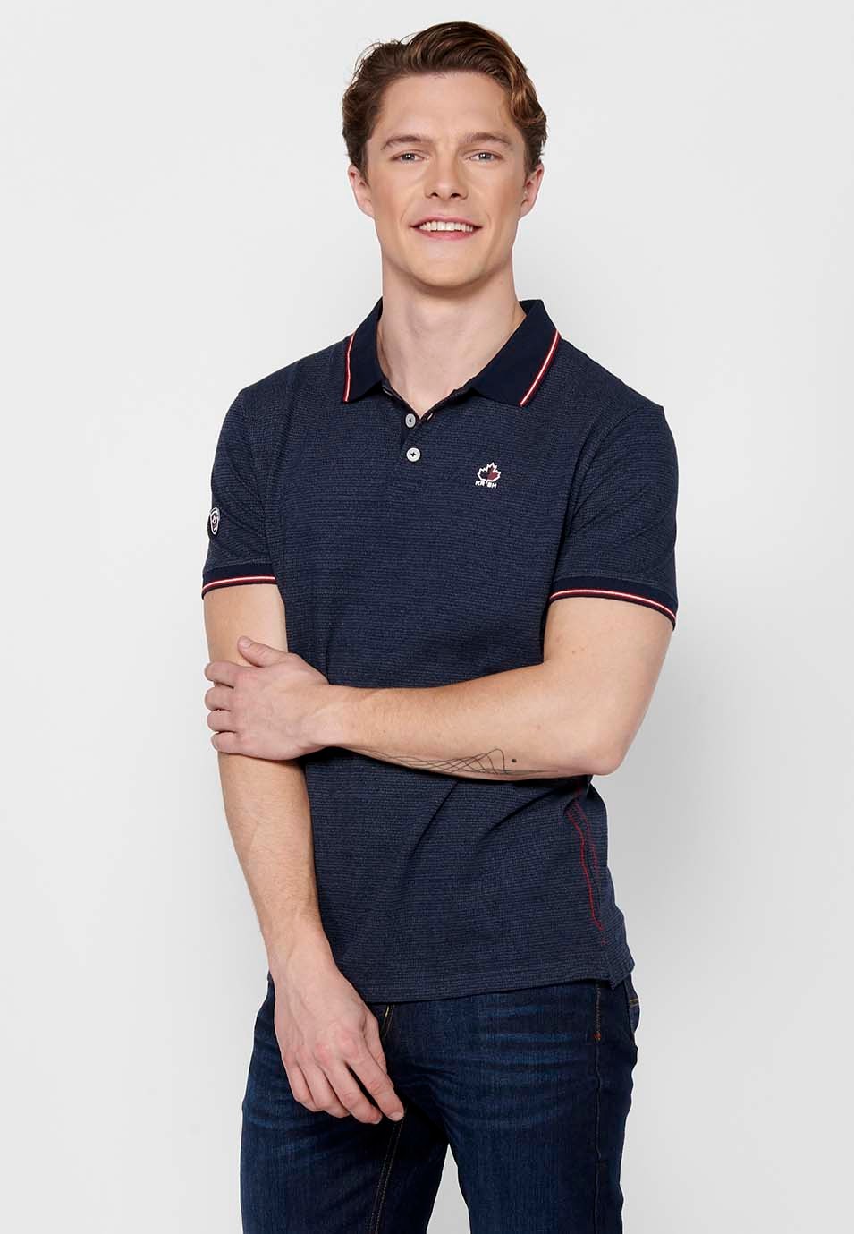Short-sleeved polo shirt with shirt collar with buttons in Navy Color for Men 7