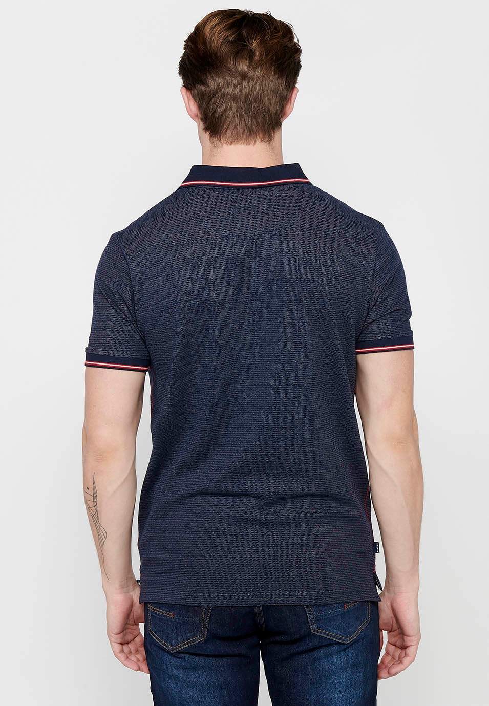 Kurzarm-Poloshirt mit Hemdkragen und Knöpfen in Marineblau für Herren 5