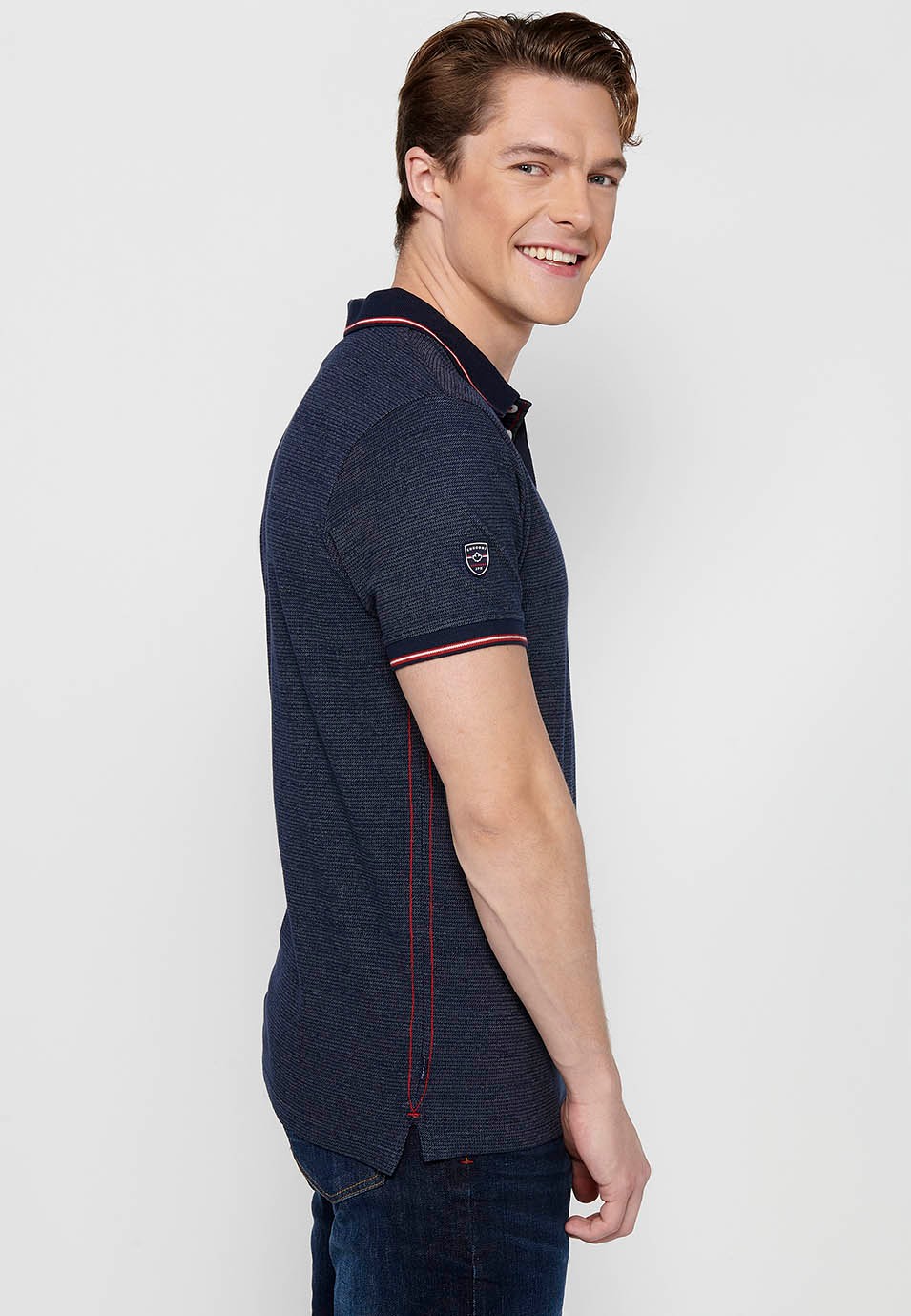 Short-sleeved polo shirt with shirt collar with buttons in Navy Color for Men 3